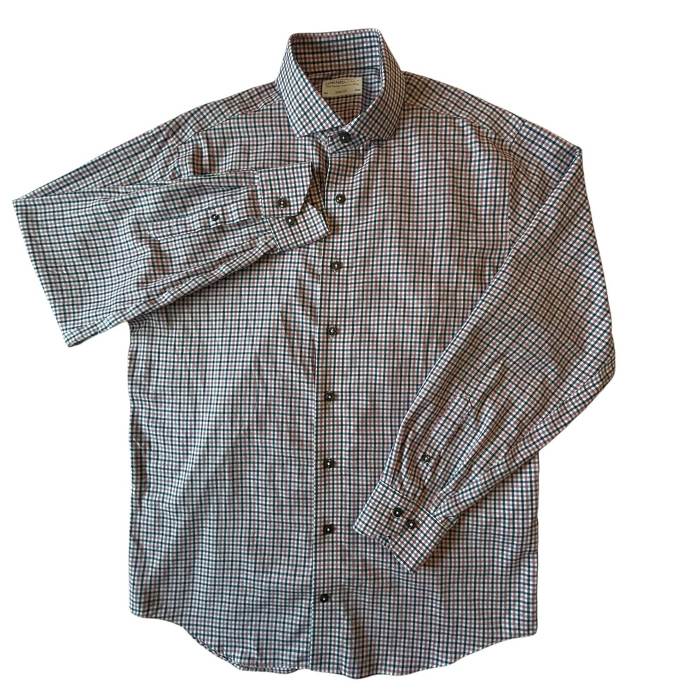 Lorenzo Uomo Mens Trim Fit Dress Shirt 16.5 34/35 Red Navy Check Long Sleeve EUC - Picture 2 of 8